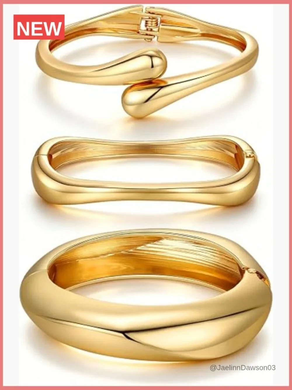 Chunky Gold Bangle Bracelets 3-Pack 14K Gold Plated Cuff Stack Dainty Non